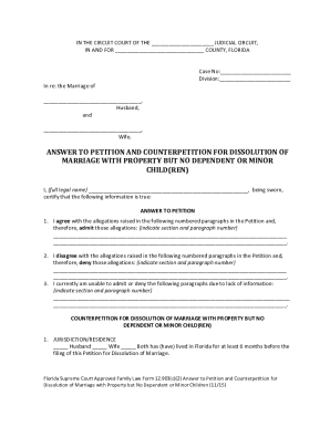 Florida Supreme Court Approved Family Law Form 12 903c2, Answer to Petition and Counterpetition for Dissolution of Marriage 2015-2025
